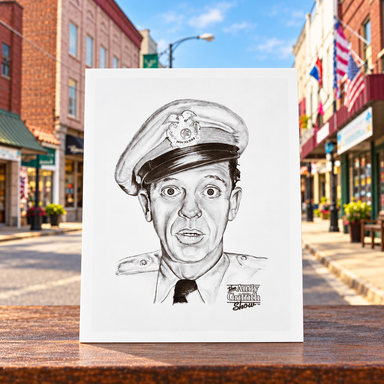 Barney Fife Sketch Lithograph on Main Street in Mount Airy