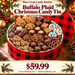 Buffalo Plaid Christmas Candy Tin filled with assorted Bear Creek candy in a Christmas scene; $59.99.