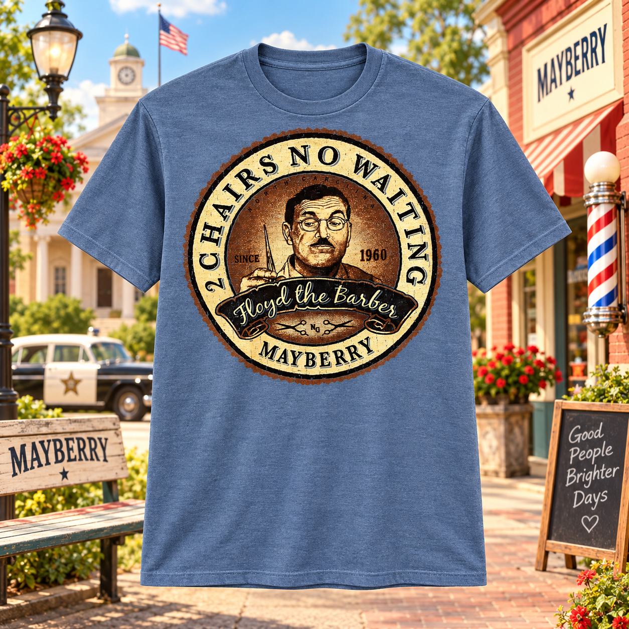 Floyd the Barber Two Chairs No Waiting Tee - included retail item