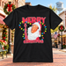 Merry Mayberry Christmas T-Shirt in Black against a bright Mayberry Main Street background