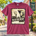 Mayberry Last Man on Earth T-Shirt in Berry against a bright Mayberry Main Street background