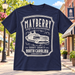 Mayberry Gateway to the Appalachian Mountains T-Shirt in Navy against a bright Mayberry Main Street background