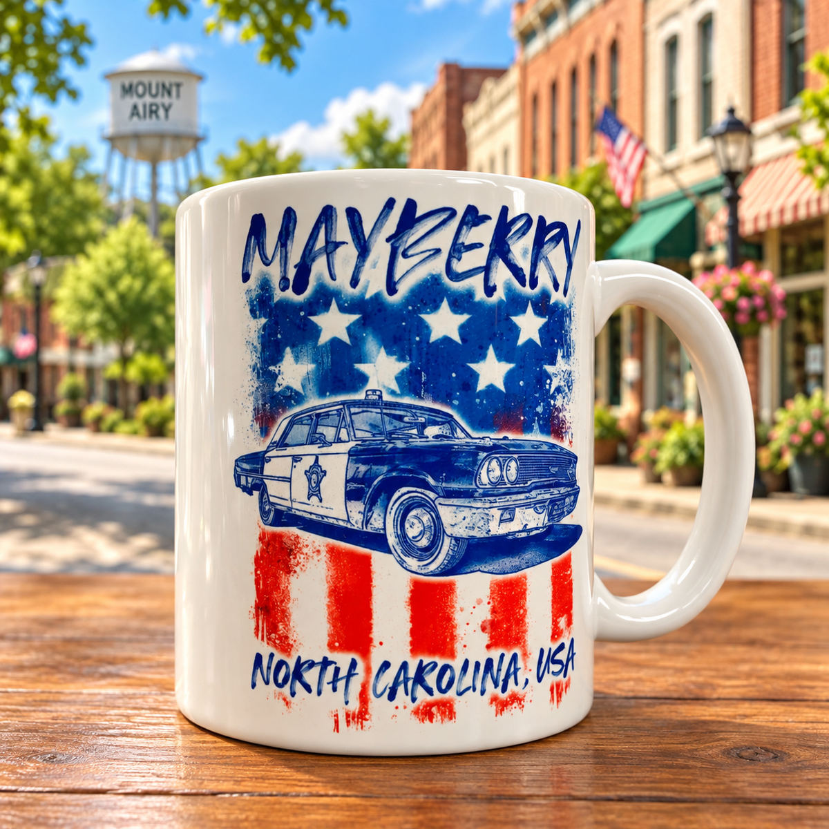 Patriotic Mayberry North Carolina squad car mug