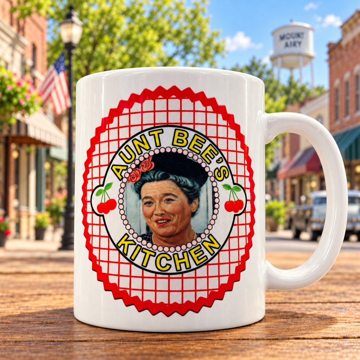Aunt Bee's Kitchen cherry gingham Mayberry mug