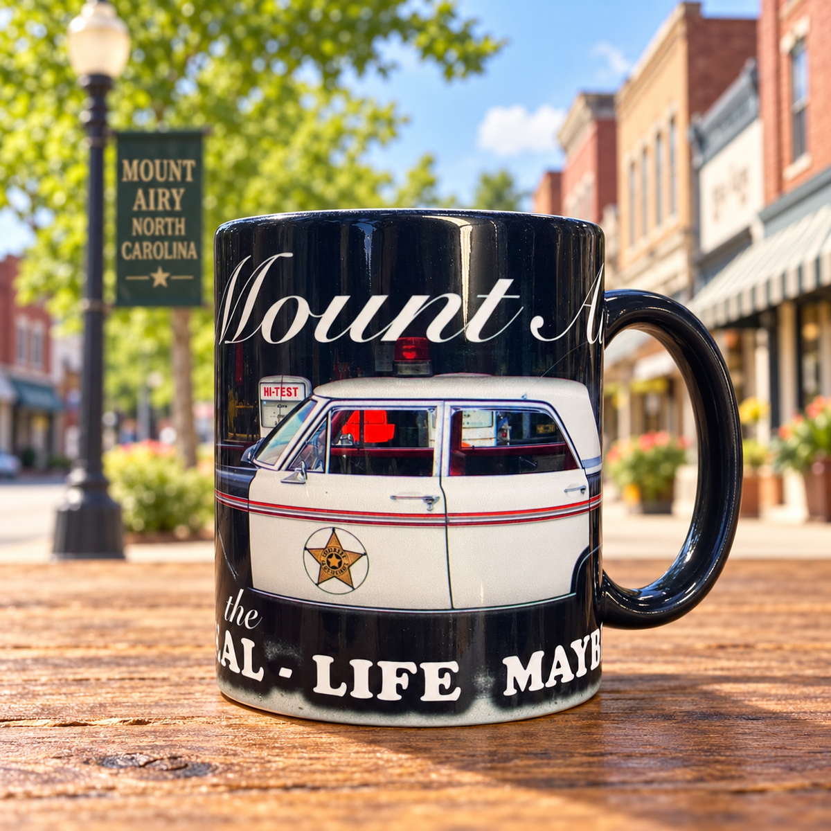 Mount Airy Real-Life Mayberry squad car black mug