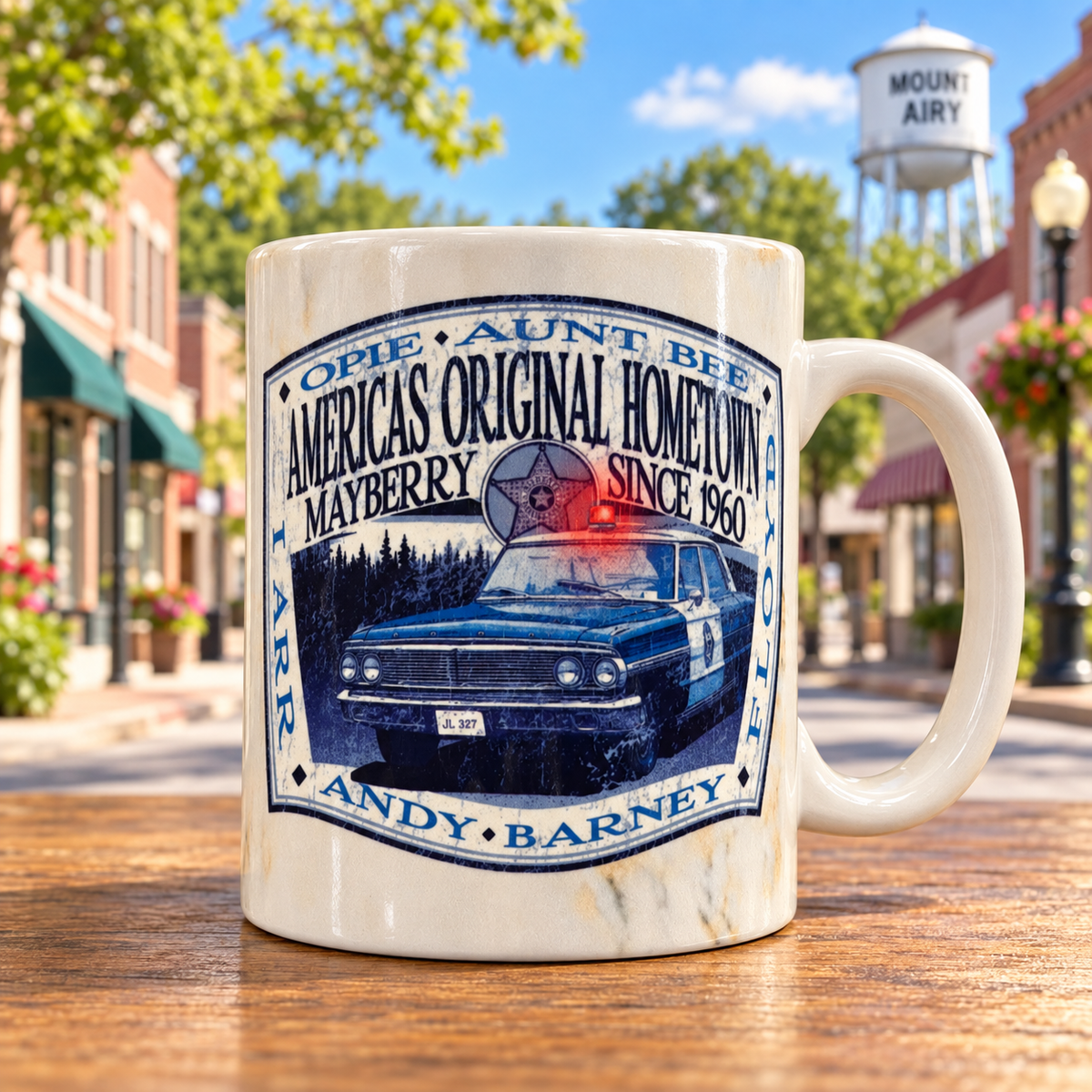 Mayberry America's Original Hometown squad car mug