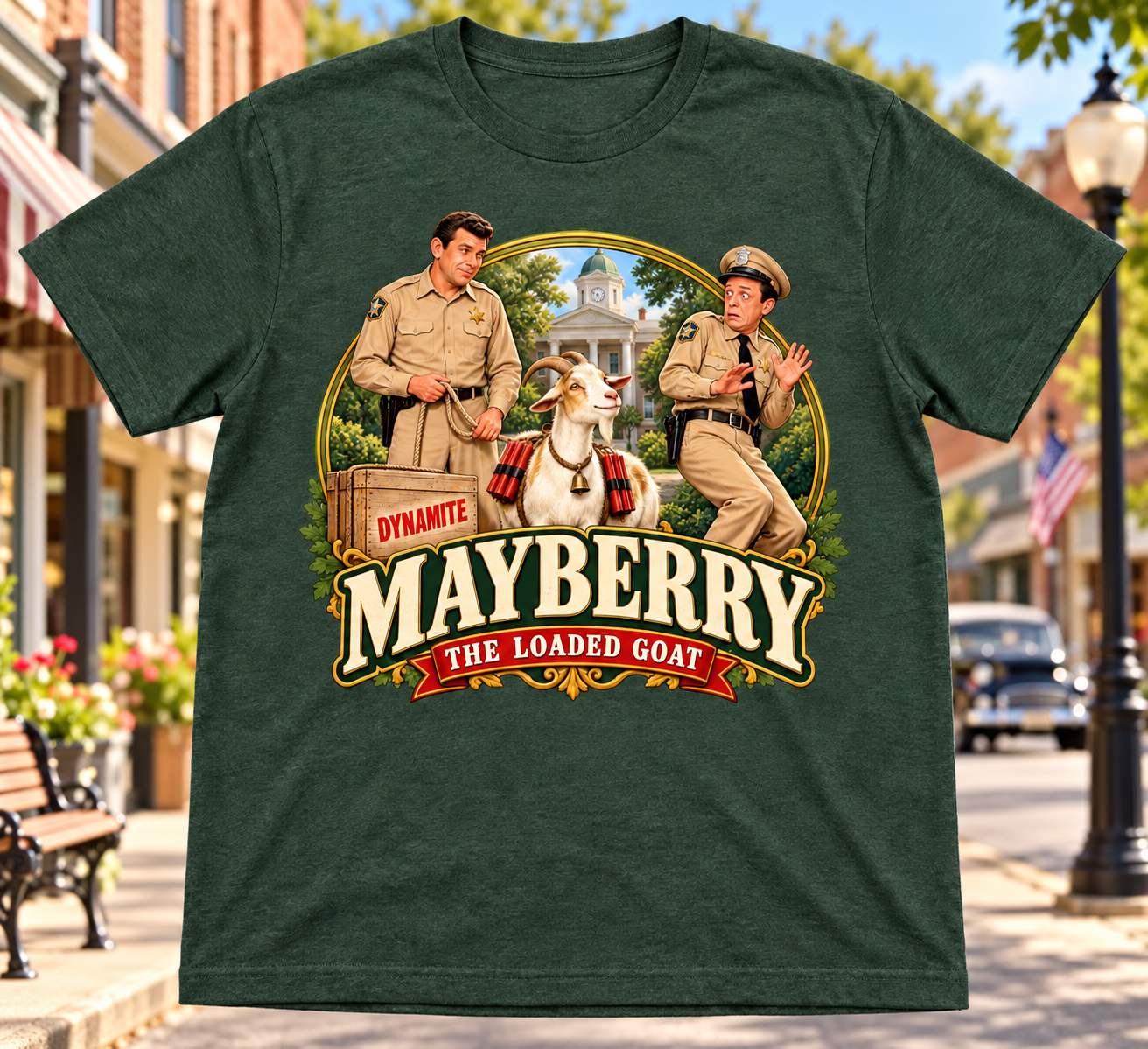Mayberry The Loaded Goat T-Shirt – Heather Forest Green - included retail item