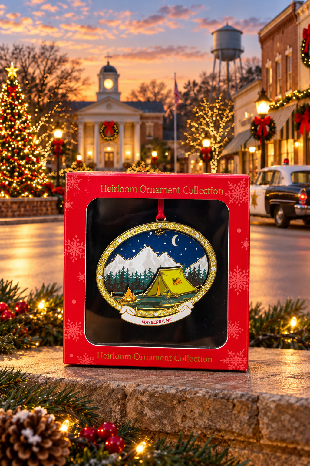 Mayberry Boxed Heirloom Ornament - Mountain Camping — actual product included in this basket