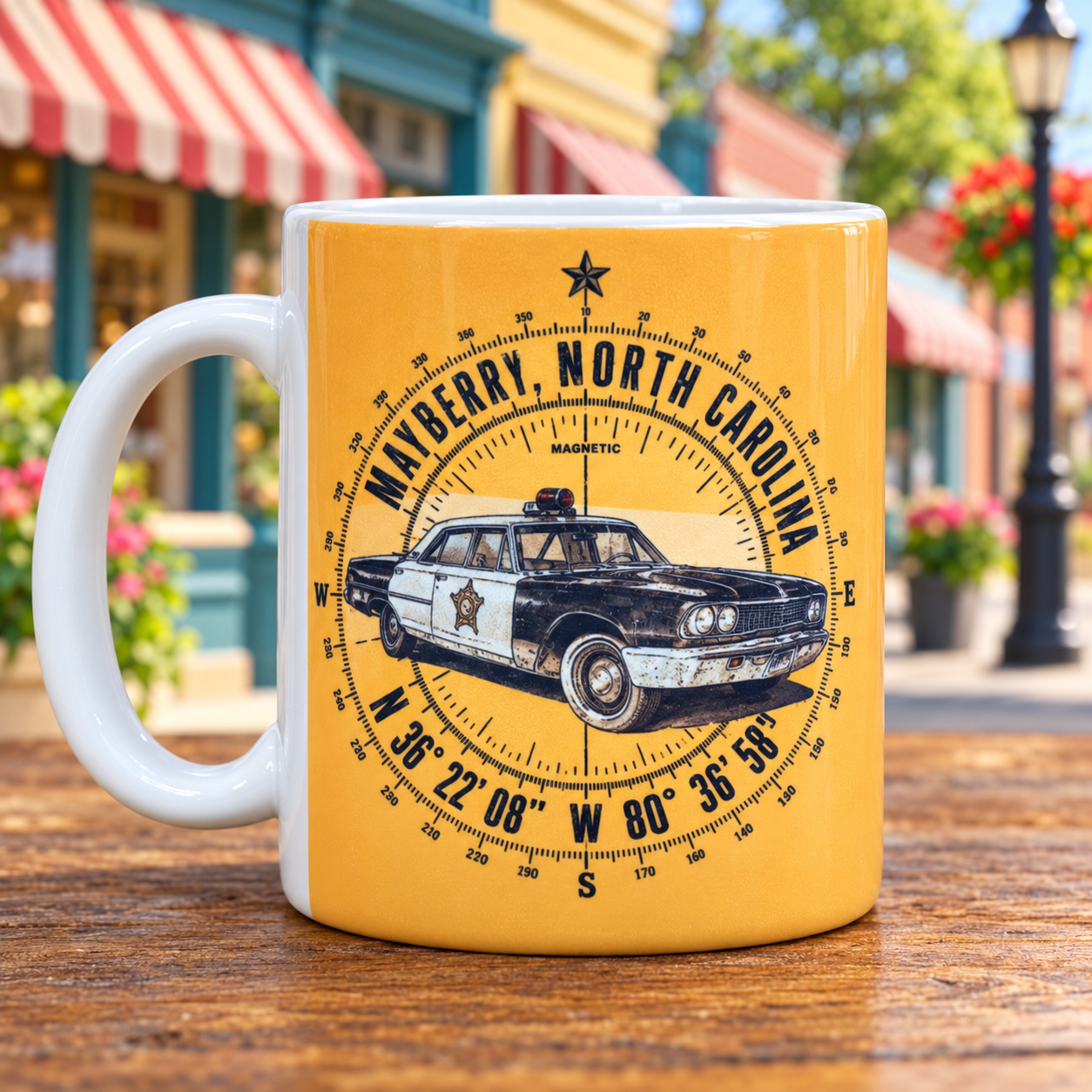 Mayberry Compass Squad Car Mug - Vintage Coordinates - included retail item