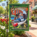 Mayberry North Carolina courthouse and squad car garden flag displayed on Main Street