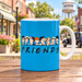 Mayberry Friends character blue mug displayed upright on Main Street