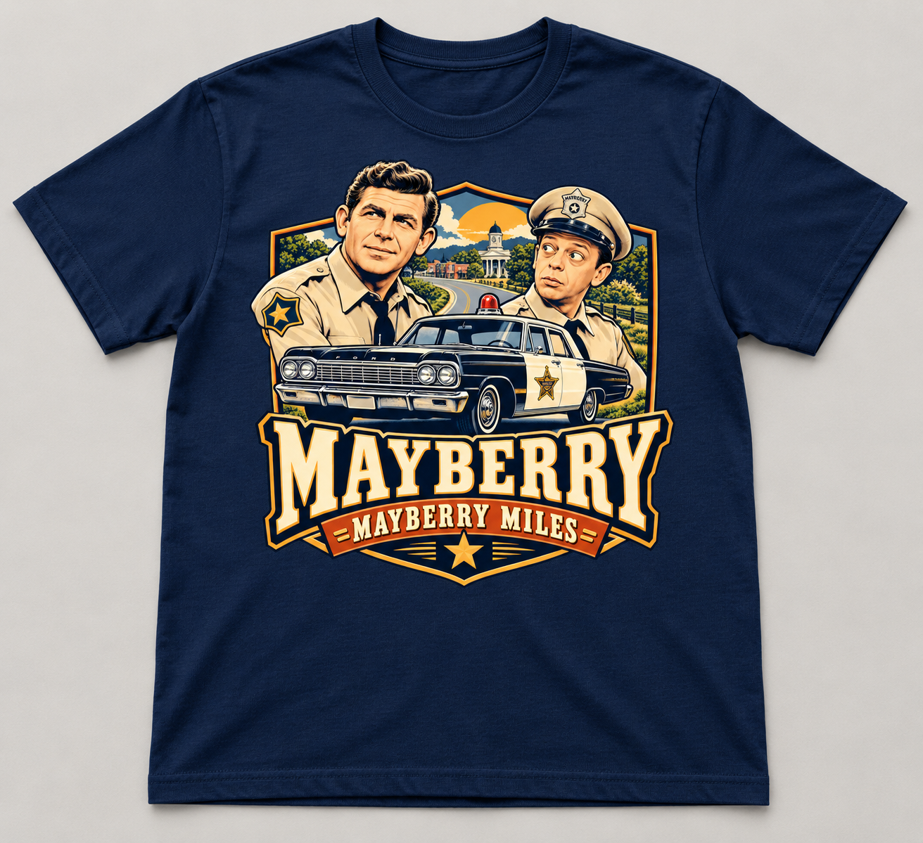 Mayberry Miles navy T-shirt, flat front view