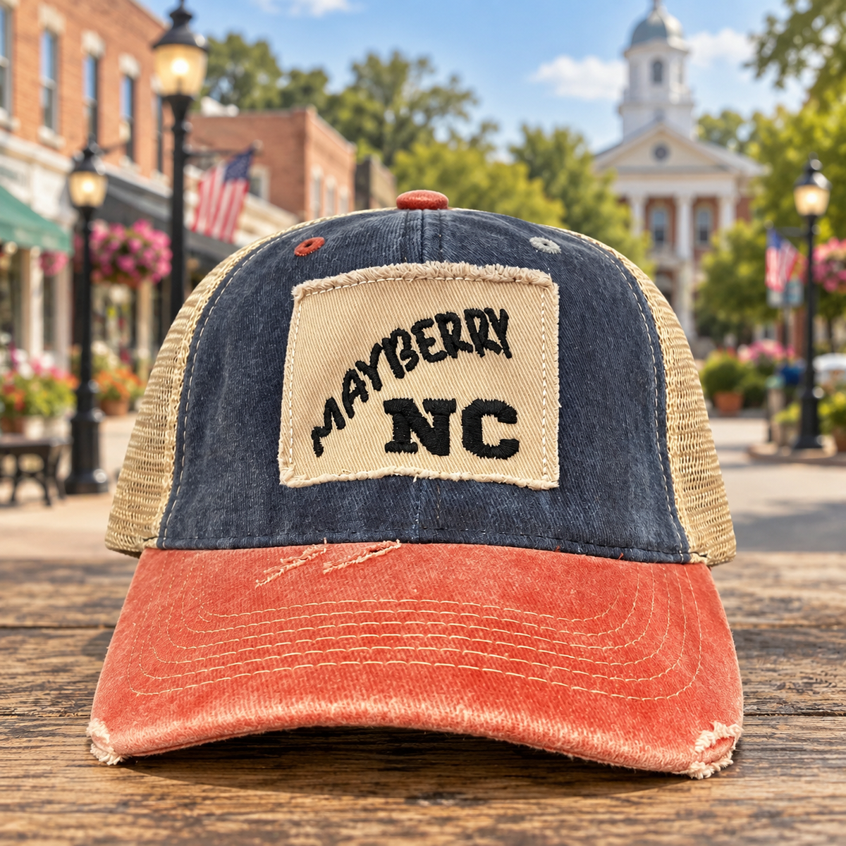 Navy and orange Mayberry NC patch hat