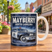 Mayberry North Carolina vintage squad car mug displayed upright on Main Street
