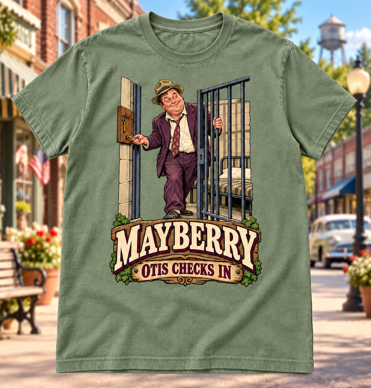 Mayberry Otis Checks In T-Shirt – Sage Green - included retail item