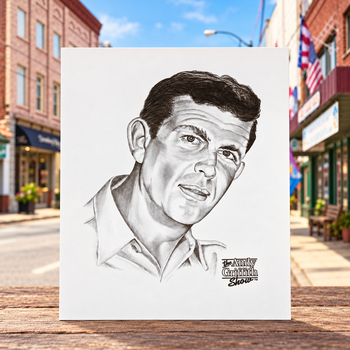 Sheriff Andy Taylor Sketch Lithograph on Main Street in Mount Airy