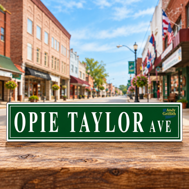 Opie Taylor Avenue Metal Street Sign on Main Street in Mount Airy