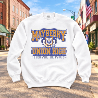 Mayberry Union High Classic Sweatshirt on Main Street in Mount Airy