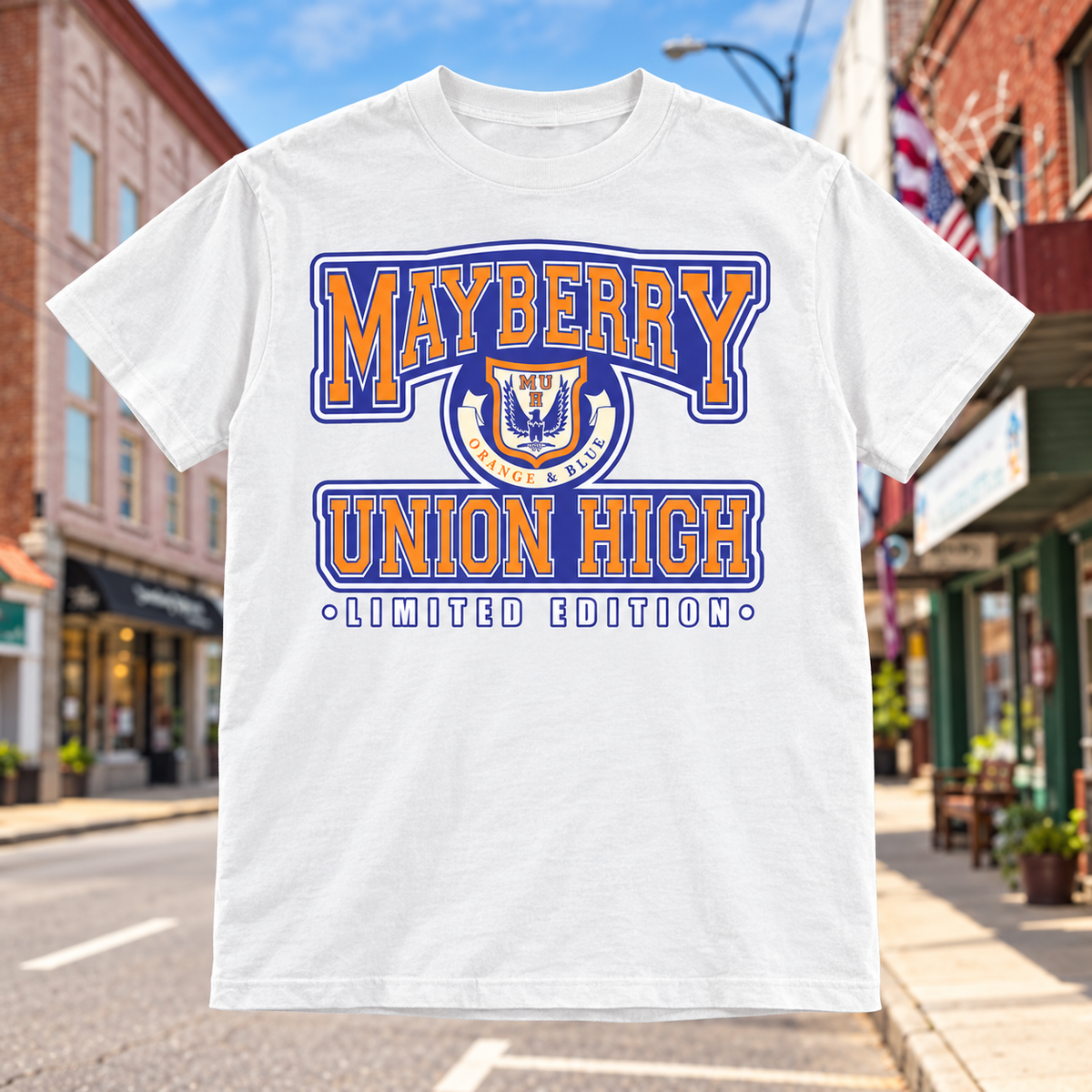 Mayberry Union High Classic T-Shirt on Main Street in Mount Airy