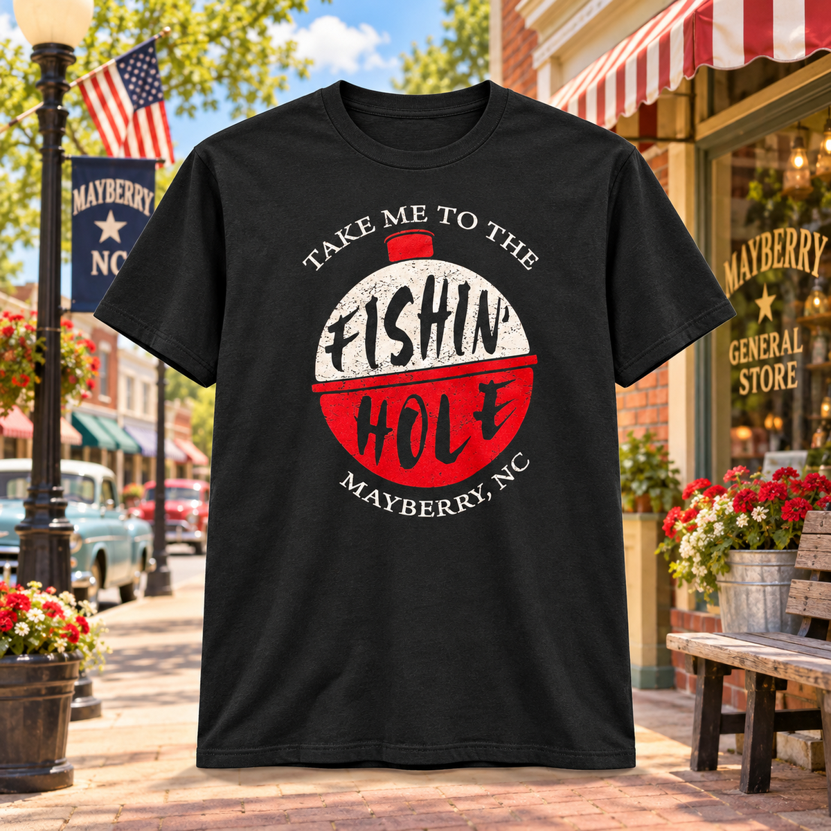 Black Take Me to the Fishin Hole Mayberry NC T-shirt