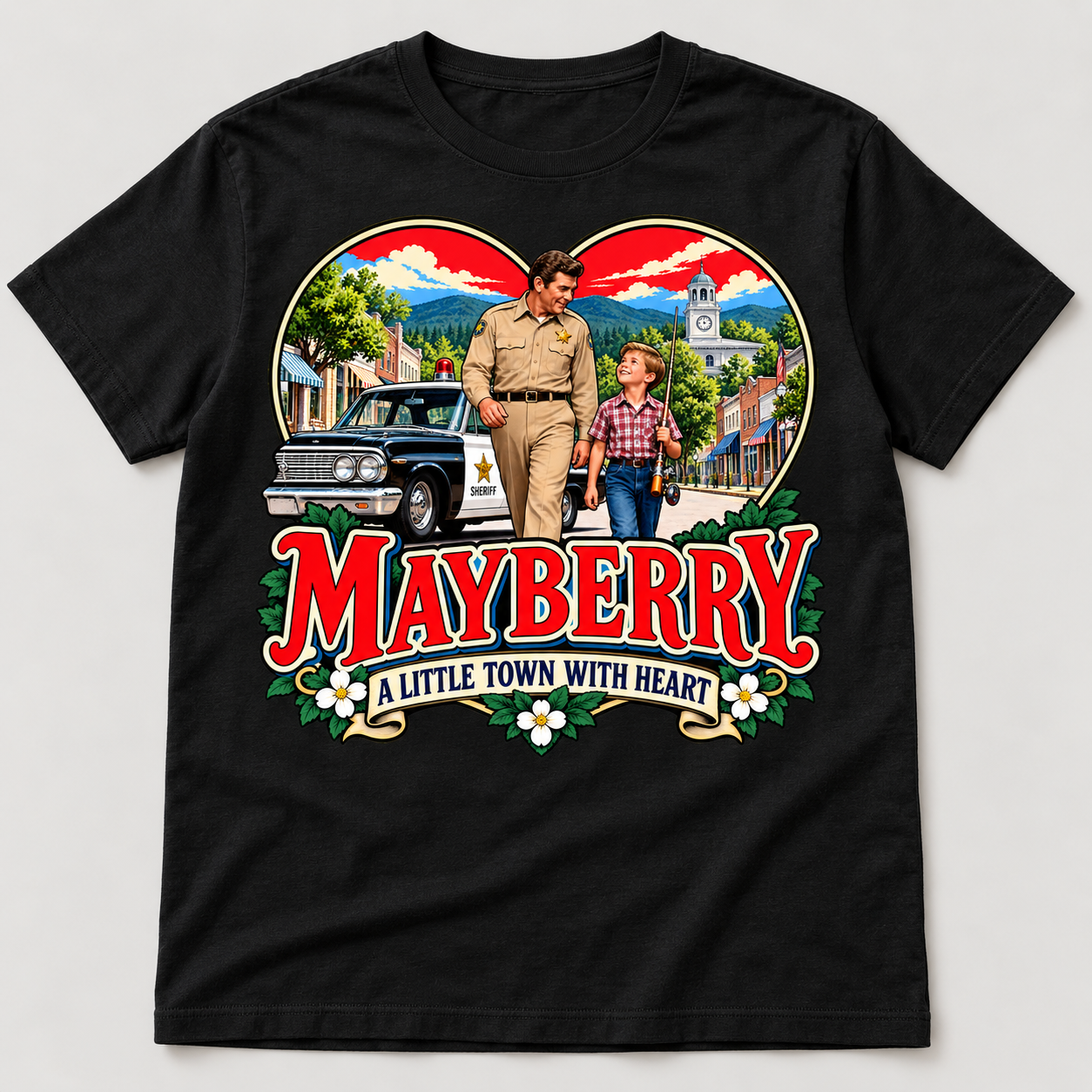 Mayberry A Little Town with Heart T-Shirt – Black