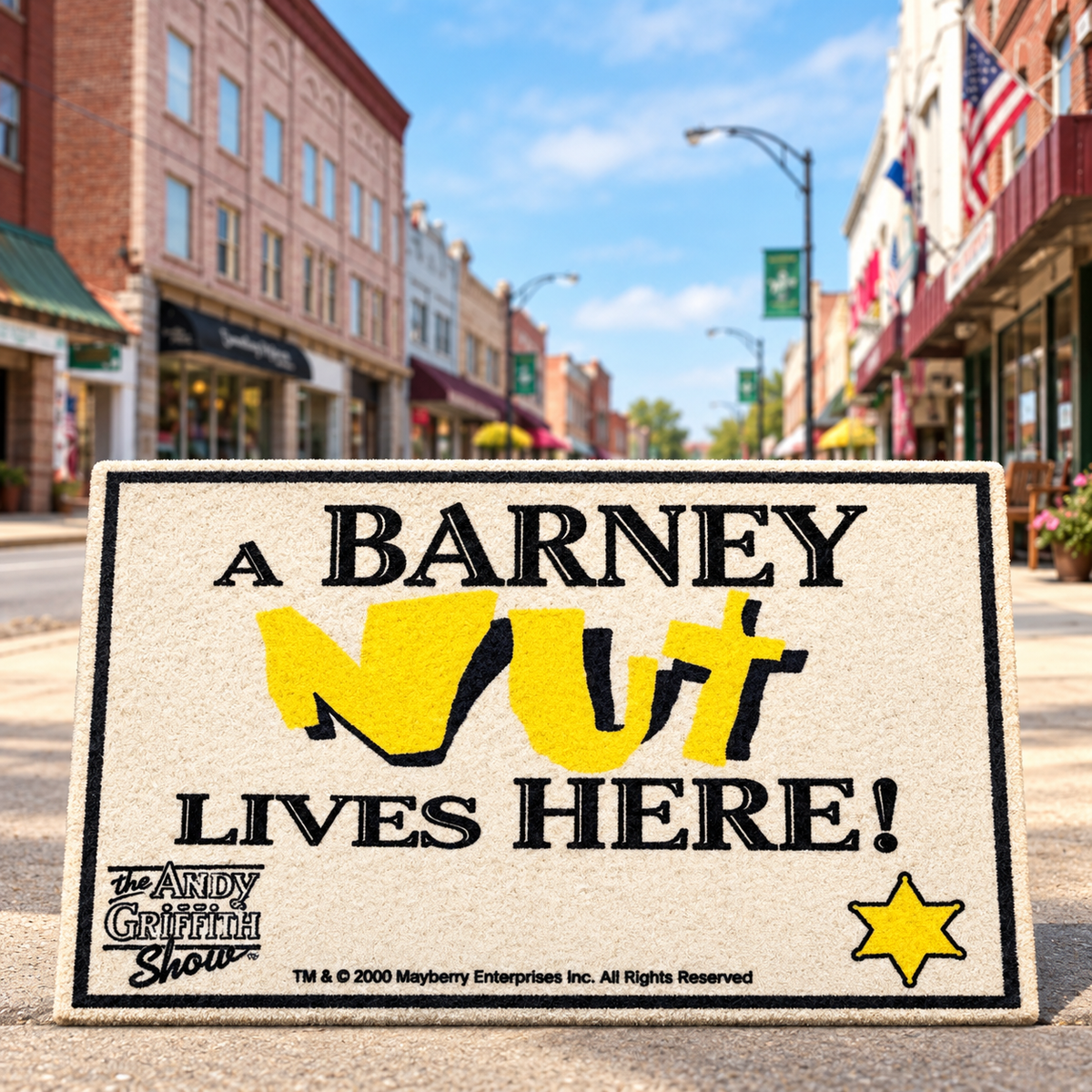 Barney Nut Welcome Mat on Main Street in Mount Airy